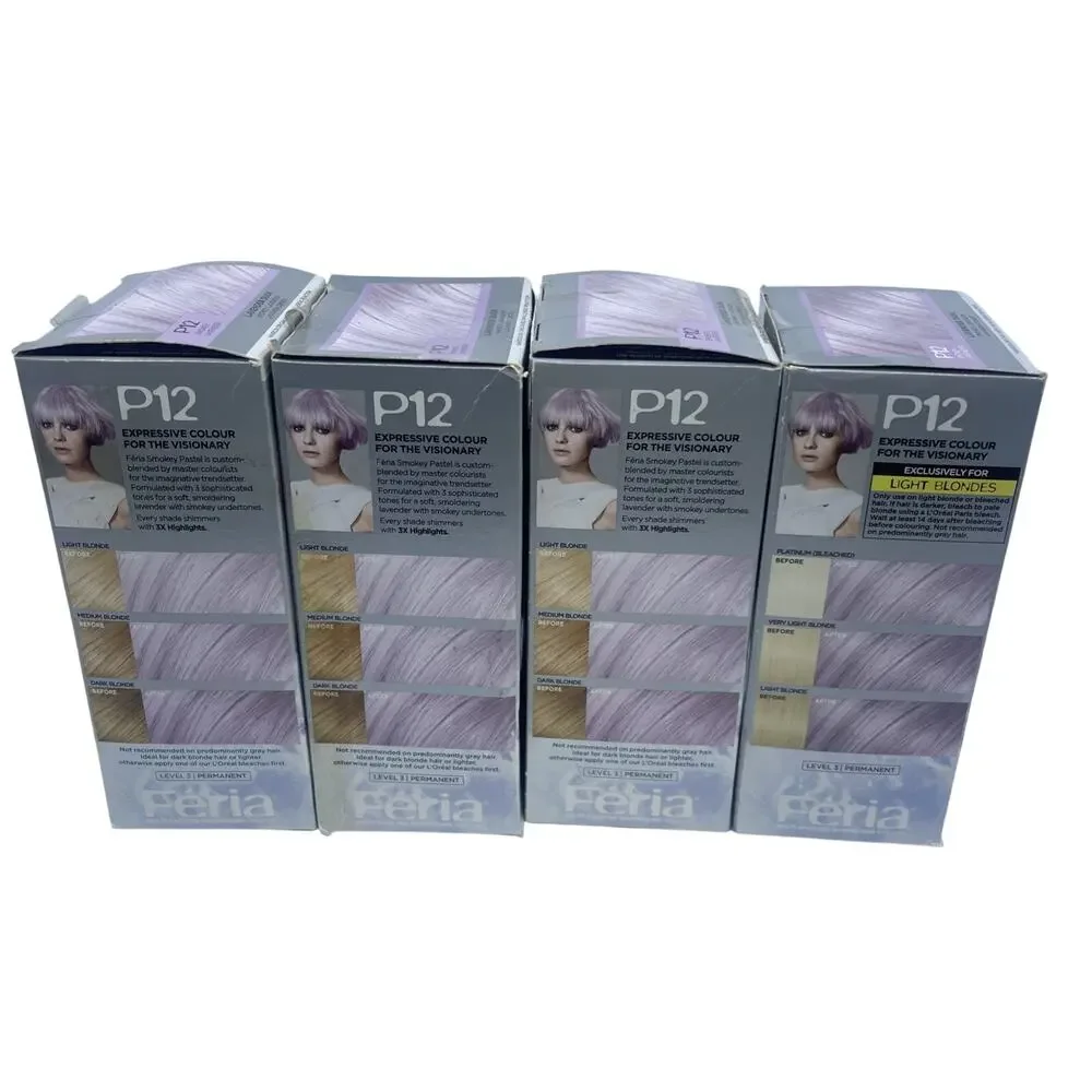 L'Oreal Paris Feria Pastels P12 Smokey Lavender Dusk Hair Color Lot of 4 New